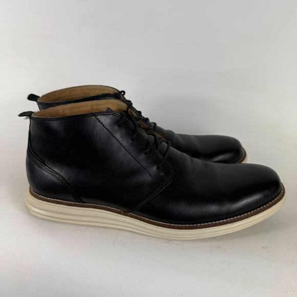 Cole Haan Grand OS Chukka Boots Men's 11 Black Leather Lace-Up Round Toe Ankle - Picture 2 of 10
